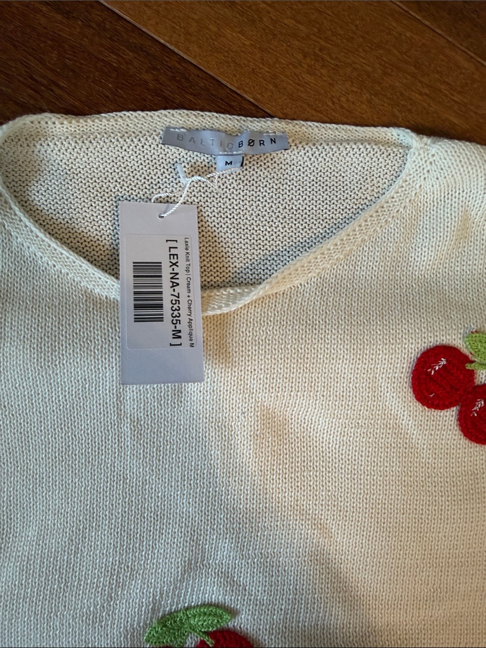 Women’s Cream Cherry Knit Top - Picture 3 of 6
